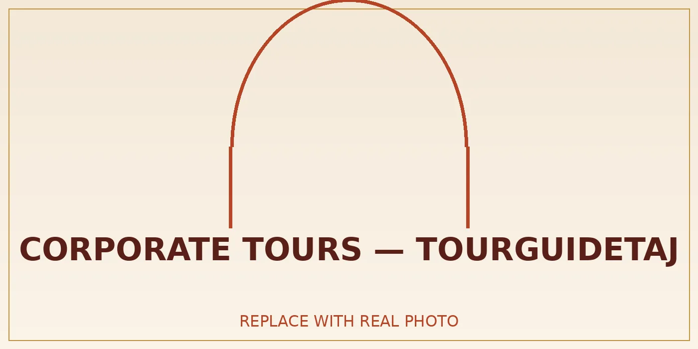 A corporate group touring the Taj Mahal complex